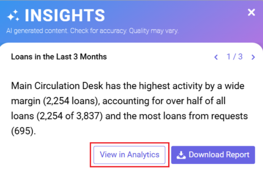 The View in Analytics button for AI Insights.
